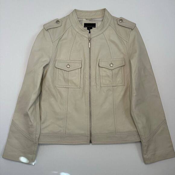 Attention Cream Leather Jacket - Racing, Moto, Military Style - Picture 1 of 7